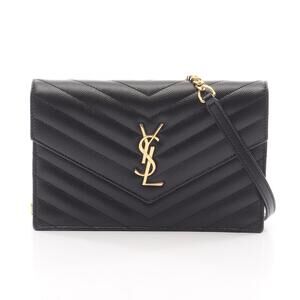 Saint Laurent Paris Monogram Envelope Shoulder Bag Leather Black